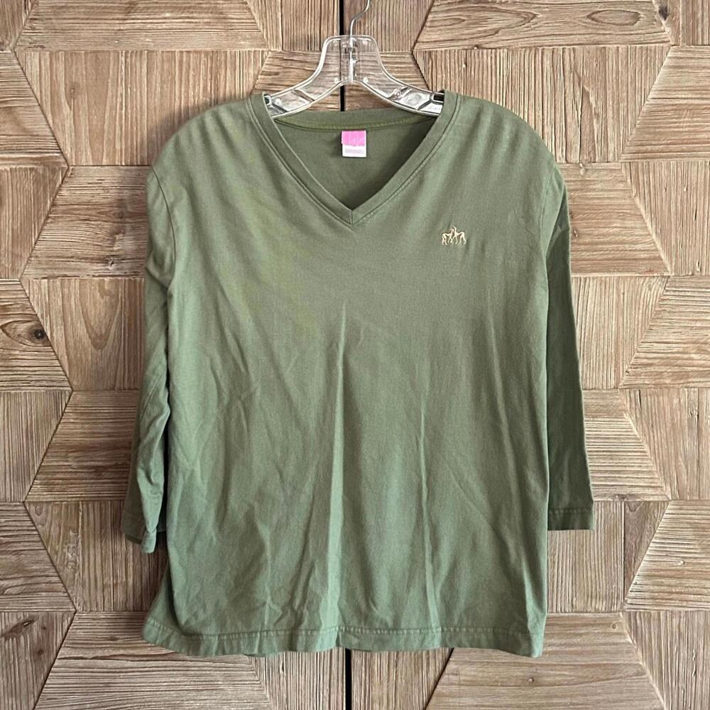 LAT Womens Olive Green 3/4 Sleeve Top Size Large Casual Loungewear